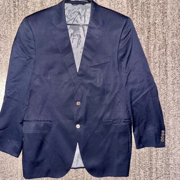 Marc Allen Men's Navy Blue Two Button 100% Wool Blazer Coat Jacket - Picture 8 of 10
